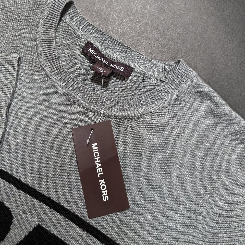 $98 Michel Kors Men Knit Crew Neck Sweater Size L Big Logo Long Sleeve Pullover - Picture 3 of 6